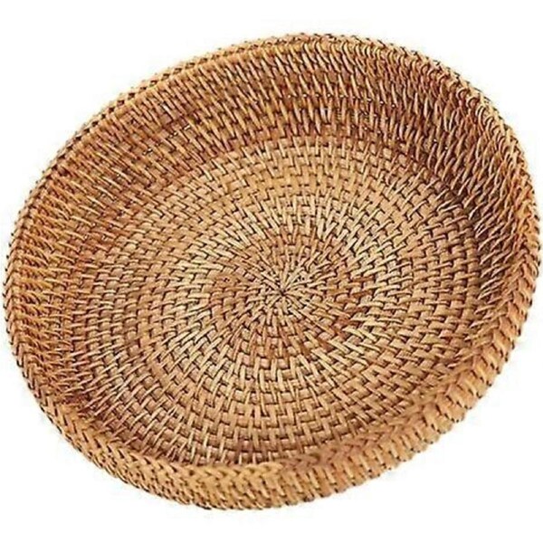 Rattan Storage Basket Makeup Organizer Serving Tray Food Serving Baskets Rustic Rattan Basket Table Tray Decorative Round Wicker Tray Tabletop Fruits-18cm