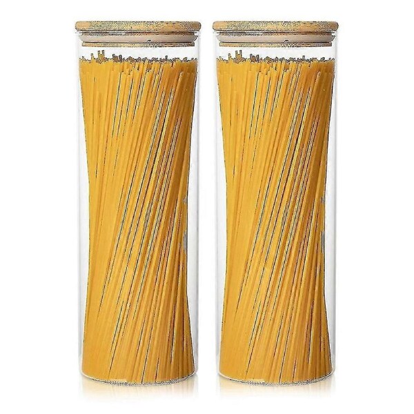 Glass Storage Containers Set Of 2 71oz Tall Spaghetti Jars With Bamboo Lids - Kitchen Food Storage-yujia