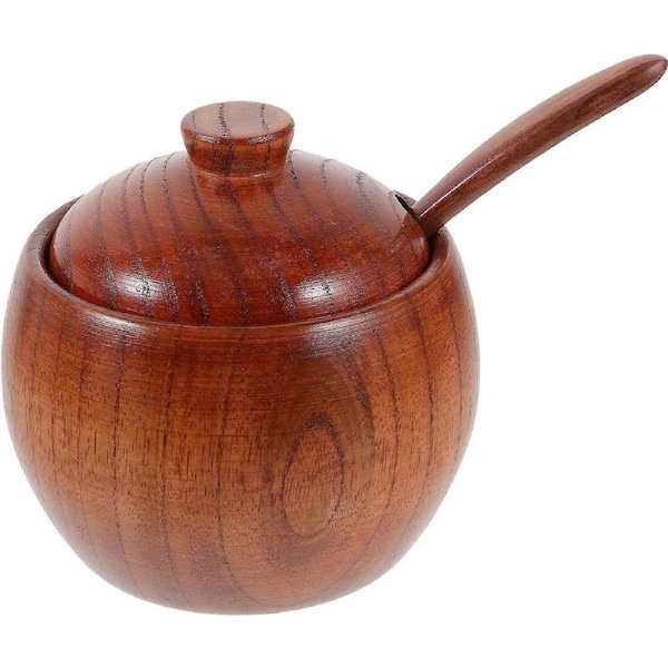 1 Set Creative Wood Spice Jar with Spoon Seasoning Pot Salt Pepper Storage Jar