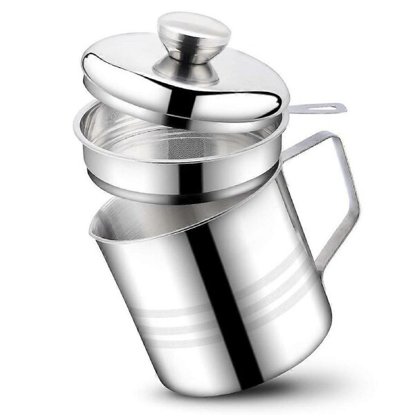 Stainless Steel Bacon Grease Container - 1.2L Cooking Oil Keeper with Mesh Strainer