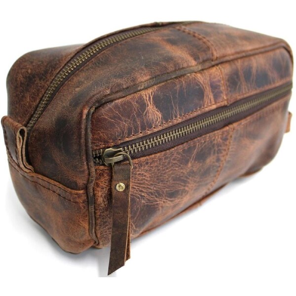 Quality Full Grain Genuine Hunter Leather Toiletry Bag.