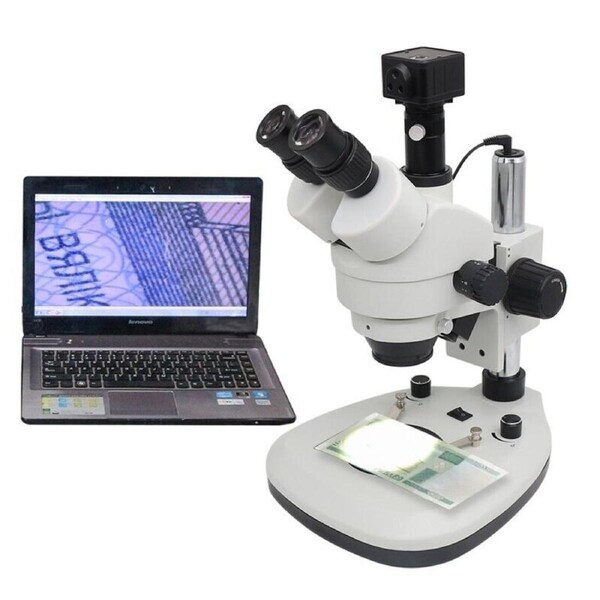 Industrial Stereo Microscope with 3.5X-90X Zoom & 5.0MP USB Camera for PCB Inspection