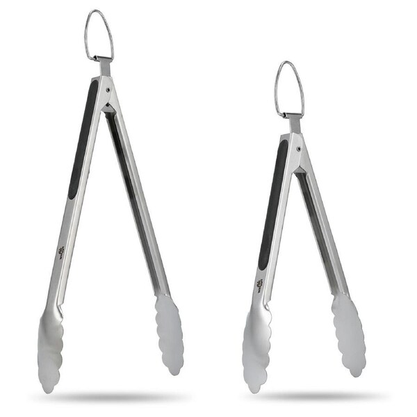 Stainless Steel BBQ Tongs Set - 9" & 12" Locking Tongs for Grilling & Cooking