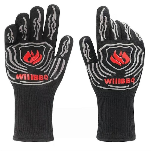 Heat Resistant BBQ Gloves with Aramid Fiber and Non-Slip Grip for Outdoor Cooking