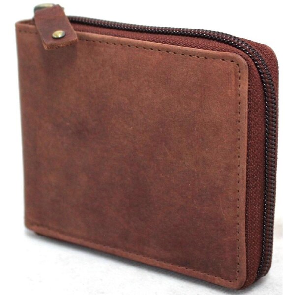 RFID Security Lined Zip Around Wallet. Quality Full Grain Cow Hide 12011
