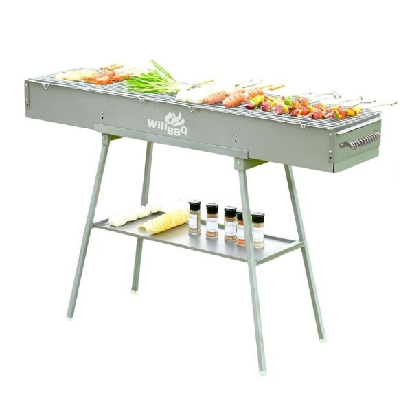 Portable Charcoal Hibachi Grill for Skewers and Kebabs, 304 Stainless Steel, 150cm x 26cm