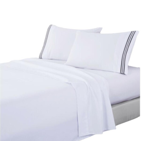 White/Charcoal Embroidered Stripe Cooling Sheet Set King