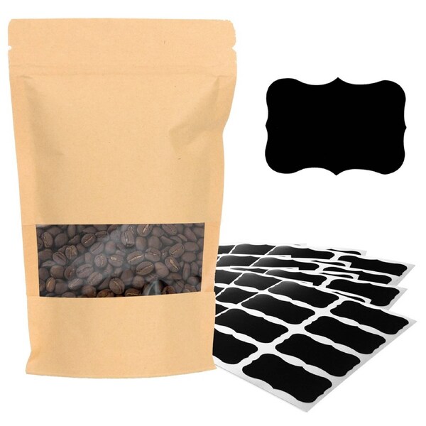 18 x 26 cm Kraft Stand Up Pouch Bags Window Zip Reusable Storage Stickers 25x