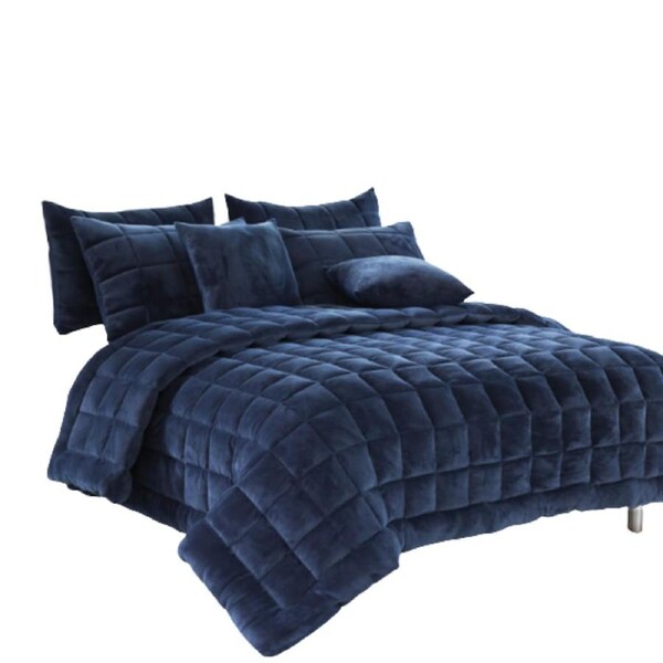 Navy Faux Mink Quilt Set Single