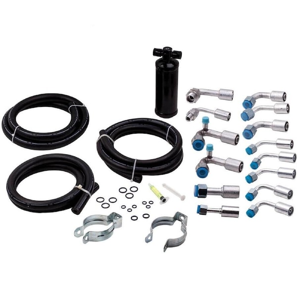 Universal 134a Air Conditioning AC Hose Line Kit w/ Fittings Drier