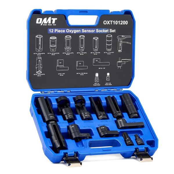 12pc Oxygen Sensor Socket Set O2 Sensor Removal Tool Kit with Thread Chasers