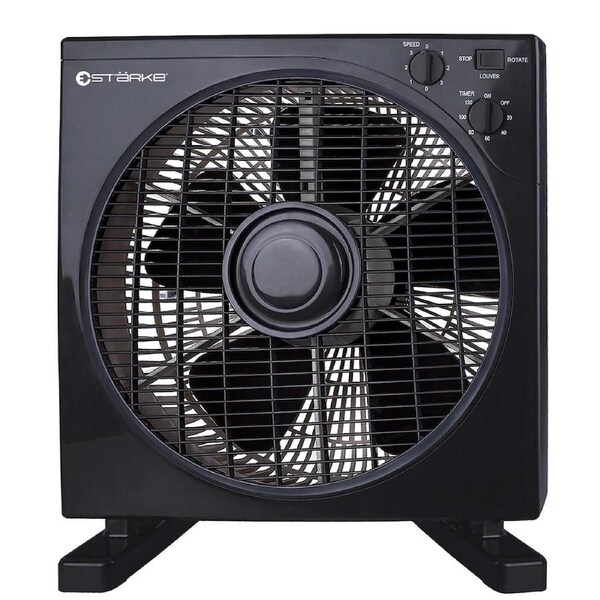 Starke Box Fan 30cm Black 3 Speed Floor Desk Cooler & Rotating Tilt Oscillating
