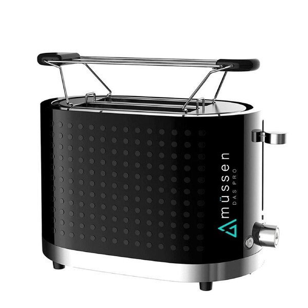 Mussen Toaster 2 Slice Electric Black & Silver with Warming Rack Crumb Tray