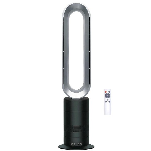 Starke Electric Tower Heater Bladeless Hot Cool Fan Remote Nickel Black Pedestal