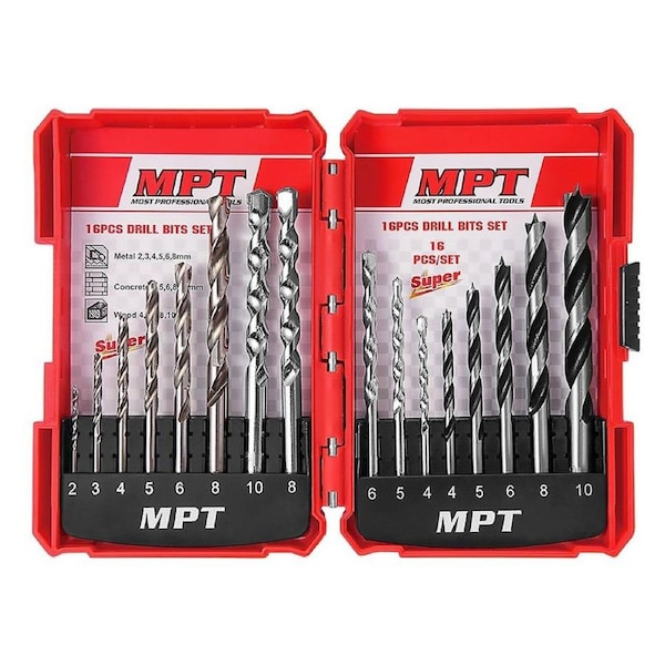 Quality HSS Steel Drill Bit Set 16pc Metal Wood Masonry Drilling Kit & Case