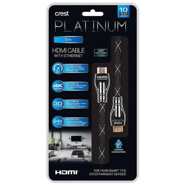 Crest Platinum HDMI 2.0 4K Cable 5m Gold Plate High Speed & Ethernet TV Lead 5.0