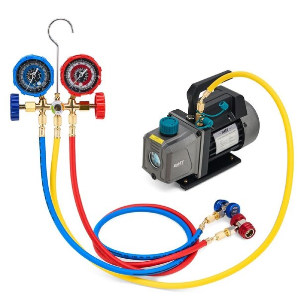 Vacuum Pump and Gauge Set for R134a R502 R22 R12 Automotive AC 3.5cfm 1/4HP