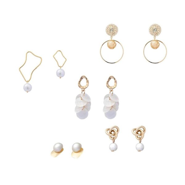 5 Pairs Women Pearl Earrings Set Stud Hoop Simpel Noble Party Dressing Ear Ring