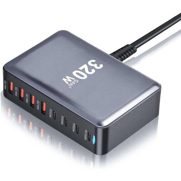 320W GaN III 8 Ports USB C Fast Charging Station Hub Block Portable Wall Charger