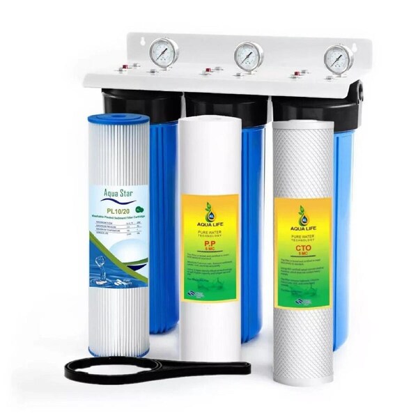 20" x 4.5" Big Blue Triple Whole House Water Filter System 3 stages DOUBLE Oring