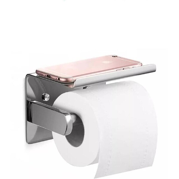 Toilet Paper Roll Holder with Phone Shelf Wall Mounted Brass Tissue Rack NEW