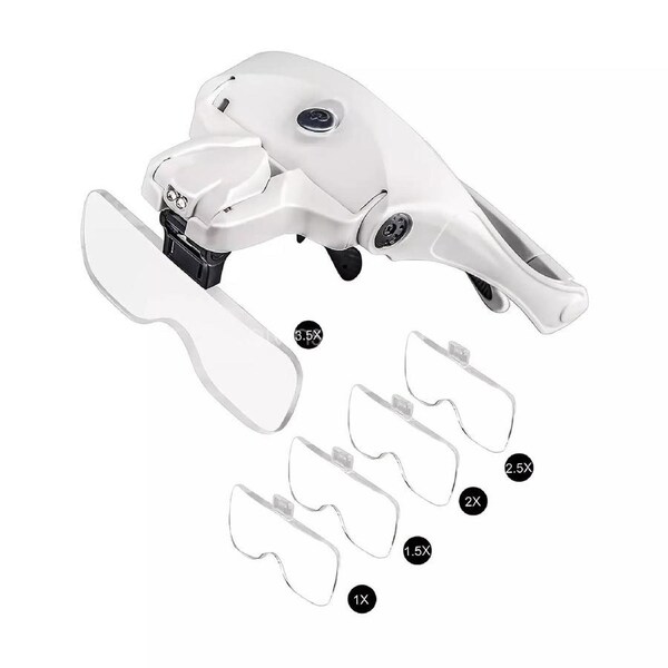 5 Lens Magnifying Glasses LED Headband Headset Head Magnifier Rechargeable NEW