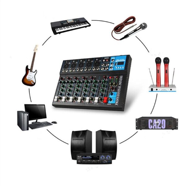 Bluetooth Portable Audio Mixer w/USB DJ Sound Mixing Console 7-Channel