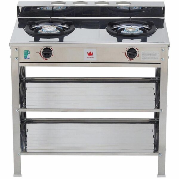 Auscrown Double LPG Gas Wok Burner with Stainless Steel Stand and Cast Iron Trivets