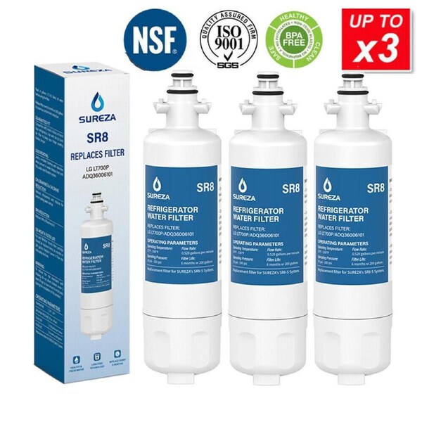 3-Pack Replacement Water Filters for LG Fridges, Compatible with LT700P and More Models