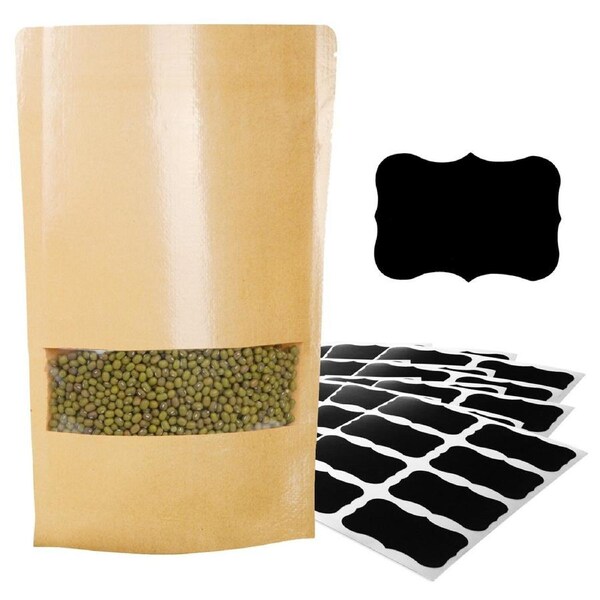 16 x 26 cm Kraft Stand Up Pouch Bags Window Zip Reusable Storage Stickers 25x