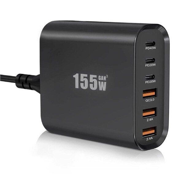 155W GaN USB C Wall Charger 6 Ports Type C PD Fast Charging Compatible with Smartphones and Tablets