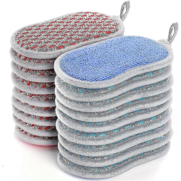 JOYBUY 20 PCS Multipurpose Kitchen Scrub Sponges, Non-Scratch Microfiber Sponge Pads with Loop, Reusable Cleaning Scrubber for Dishwasher, Washing Pans, Oven