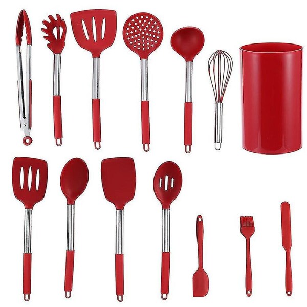 JOYBUY 14pcs Red Nonstick Silicone Kitchenware Kit With Storage Box