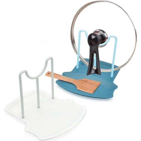 JOYBUY Lid and Spoon Rest Kitchen Pan Lid Holder Pot Lid Standing Holder 2pcs (Blue/White)