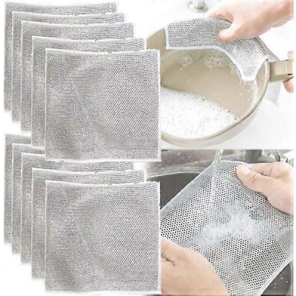 JOYBUY 10PCS Multipurpose Wire Dishwashing Rags for Wet and Dry, Cast Iron Cleaner Dish Cloths,100% New