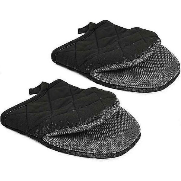 JOYBUY Ghyt Black Small Oven Mitts, 2 Pack Heat Resistant 500 F Microwave Mini Oven Gloves Silicone Pot Holders Cotton Trivet Hot Mitts For Kitchen Cooking -