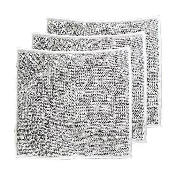 JOYBUY 3pcs 20cm Steel Wire Dishcloths Double -layer Non -stick Oil Iron Dishrag Kitchen Pan Pot Dishes Cleaning Rag Napery Dishcloth Rags
