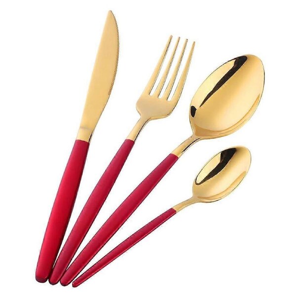 JOYBUY Stainless Steel Cutlery Set, 16-Piece Flatware Red Handle Dinnerware Set for 4, Kitchenware Utensils