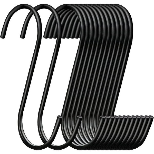 JOYBUY 30 Pack S Hooks Black Steel S Shaped Hooks For Hanging Pans Pots Plants Bags Towels Heavy Duty Kitchen Hooks Hanger, Large 3.7 Inch