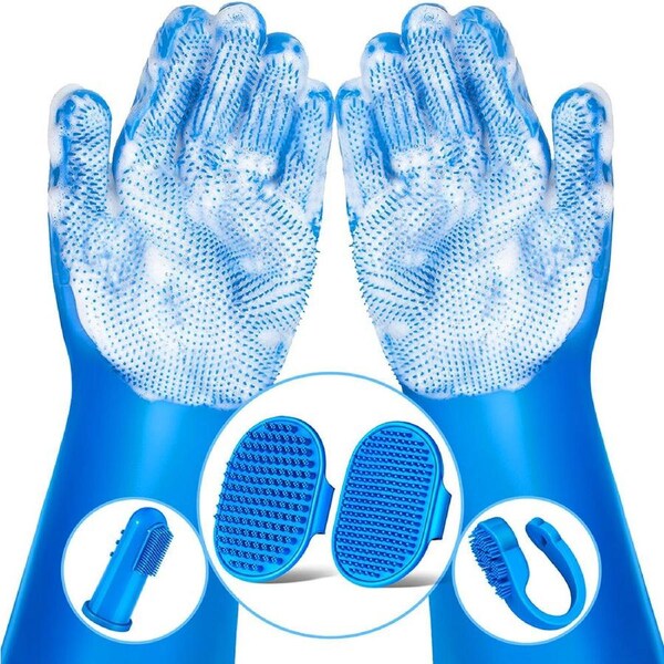6Pcs Pet Grooming Kit Dog Washing Gloves Dog Bath Brush Dog Bath Gloves