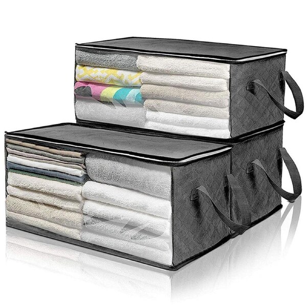 3 Pack Clothes Storage Bags Non-Woven Foldable Quilt Storage Bag