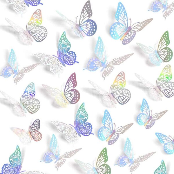 Catzon 48 Pcs 3D Butterfly Wall Decor 4 Styles 3 Sizes for Birthday & Party-Laser