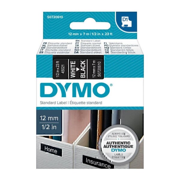 D1 Wht on Blk 12mmx7m Tape