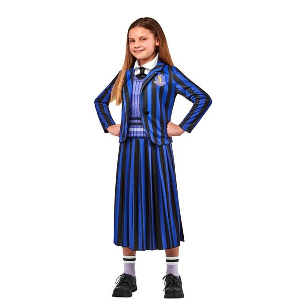 Wednesday Nevermore Blue Academy Uniform Net Costume Dress Up Party/Halloween S