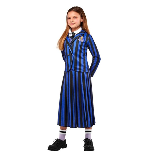 Wednesday Nevermore Blue Academy Uniform Net Costume Dress Up Party/Halloween XL