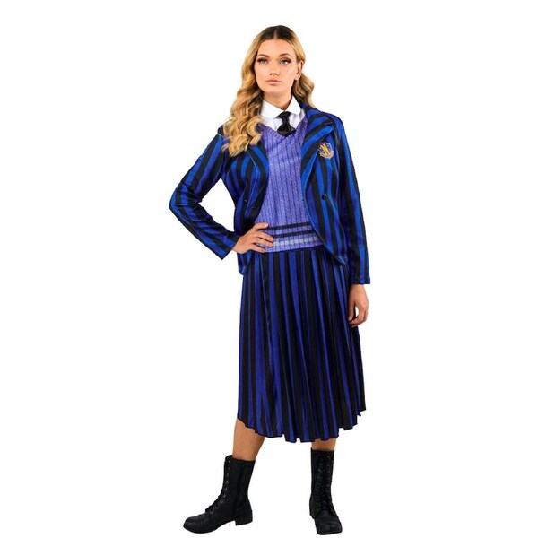 Wednesday Nevermore Blue Adult Academy Uniform Net Costume Dress Up Party L
