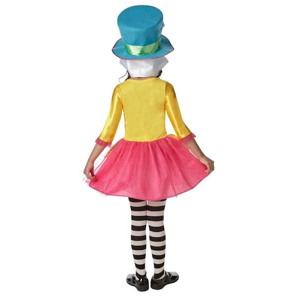 Disney Mad Hatter Girls Deluxe Costume Halloween Party Cosplay Dress Outfit 6-8y