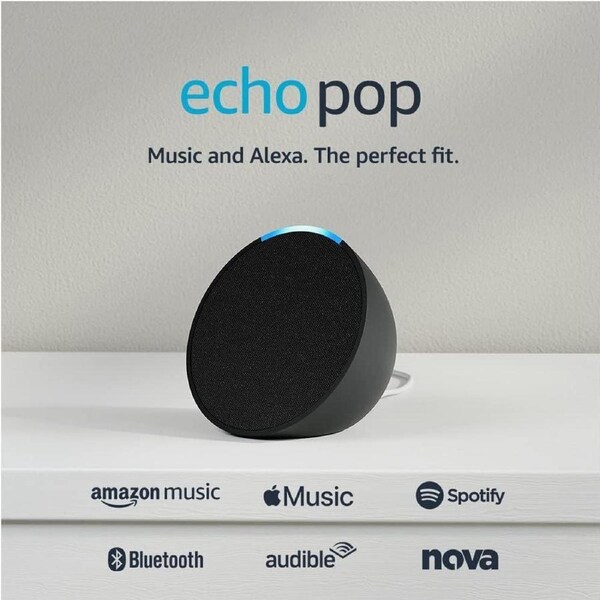 Echo Pop Bluetooth and Wi-Fi Smart Speaker with Alexa (Charcoal)