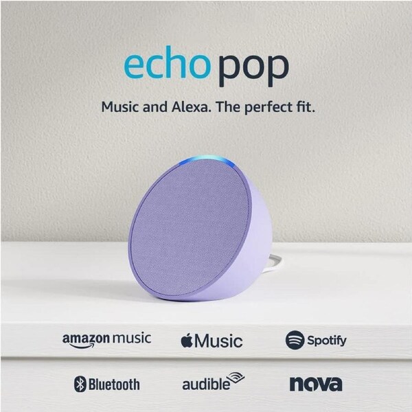 Echo Pop Bluetooth and Wi-Fi Smart Speaker with Alexa (Lavender)