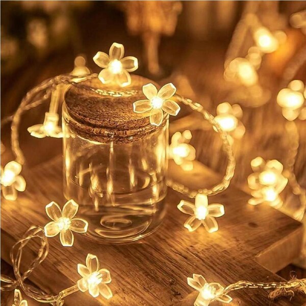 30LED Flower Fairy Lights Battery Operated Indoor String Lights, Cherry Blossom Lights Waterproof Decoration for Camping,Garden Fence,Birthday,Terrace,Yard,Wedding Party,Bedroom